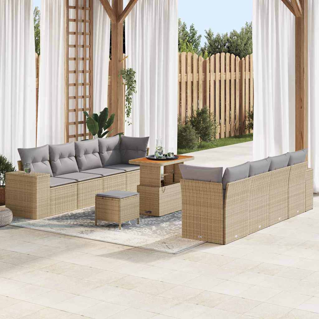 Set Divano da Giardino Beige e Grigio Chiaro polyrattan
