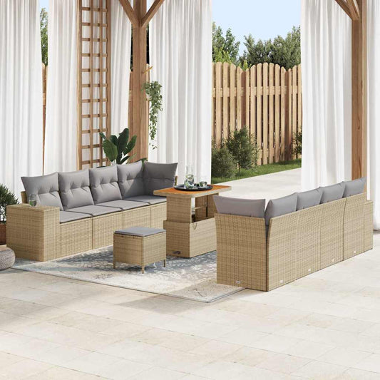Set Divano da Giardino 11 pcs Beige e Grigio Chiaro polyrattan