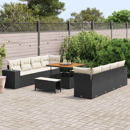 Set Divano da Giardino 11 pcs Nero e Crema polyrattan