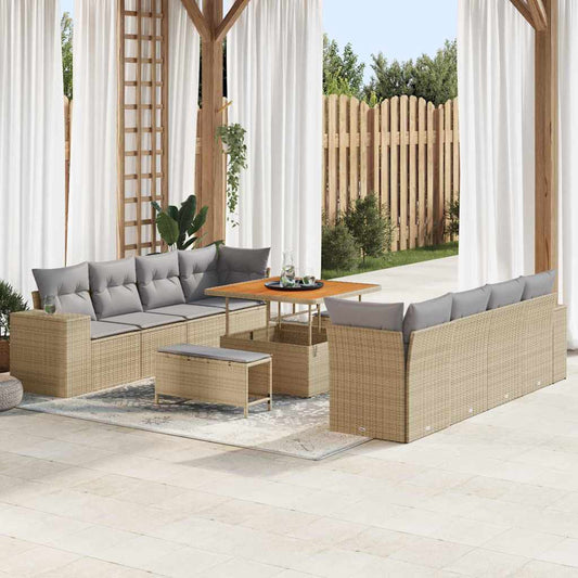 Set Divano da Giardino 11 pcs Beige e Grigio Chiaro polyrattan