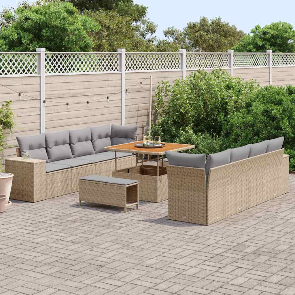 Set Divano da Giardino Beige e Grigio Chiaro polyrattan