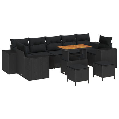 Set Divano da Giardino 10 pz 9-Numero di posti Nero polyrattan