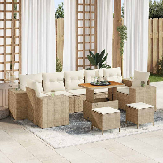 Set Divano da Giardino con cuscino 10 pcs Beige e Crema