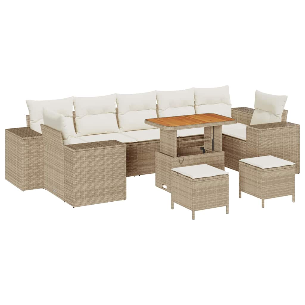 Set Divano da Giardino 10 pz 9-Numero di posti Beige e Crema