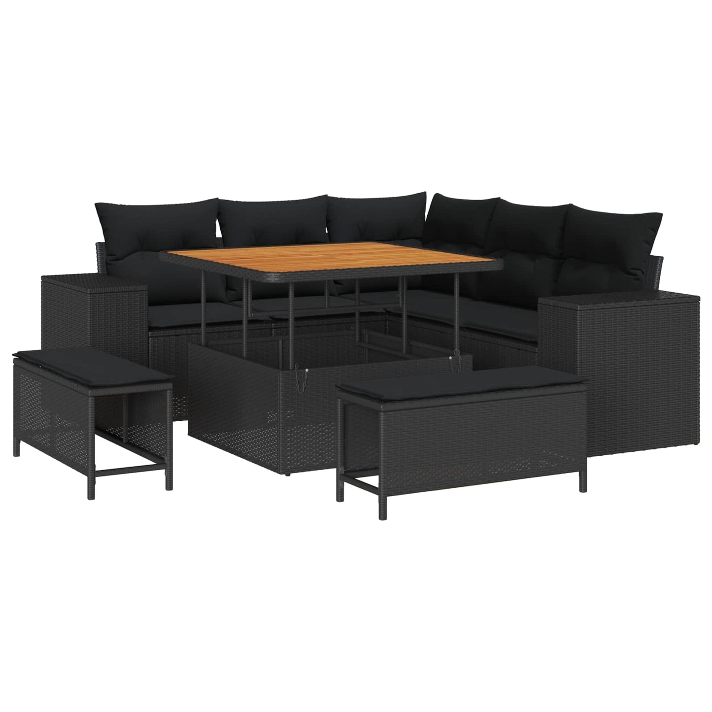 Set Divano da Giardino 8 pz 7-Numero di posti Nero polyrattan