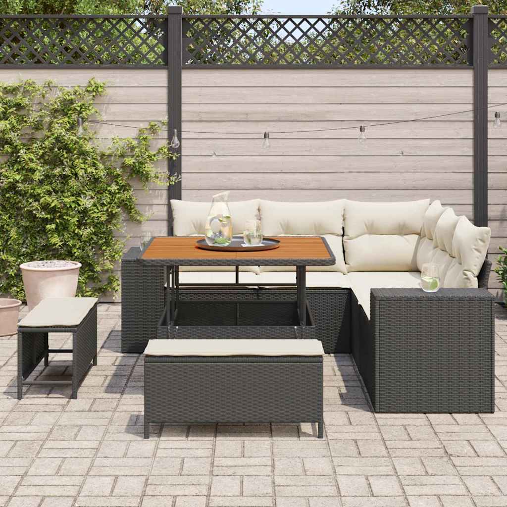Set Divano da Giardino con cuscino 8 pcs Nero e Crema