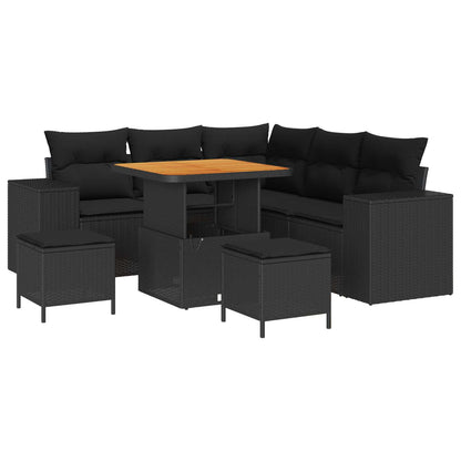 Set Divano da Giardino 8 pz 7-Numero di posti Nero polyrattan