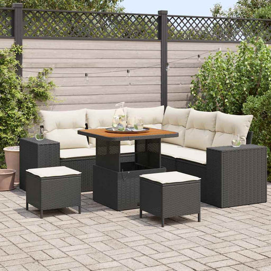 Set Divano da Giardino 8 pcs Nero e Crema polyrattan