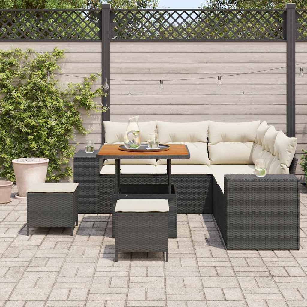 Set Divano da Giardino 8 pcs Nero e Crema polyrattan | homemem39