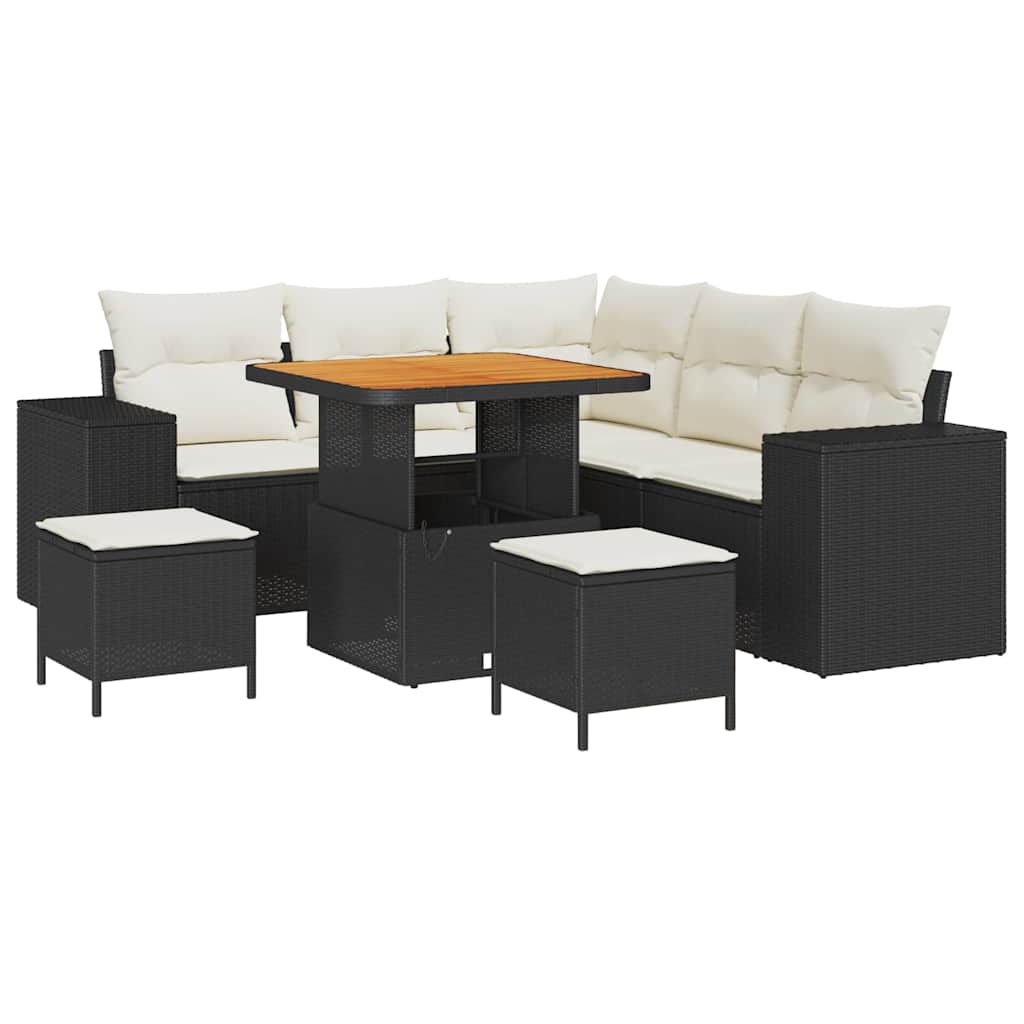 Set Divano da Giardino 8 pcs Nero e Crema polyrattan | homemem39