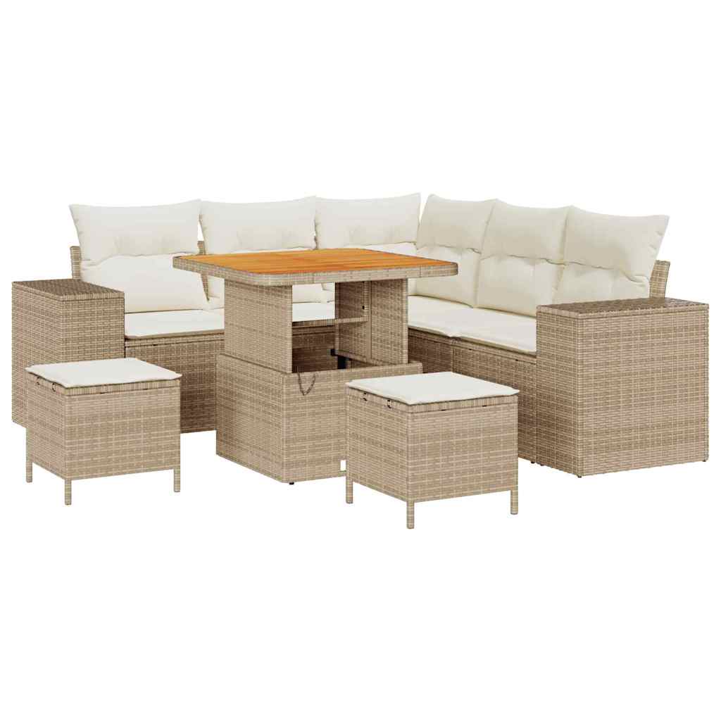 Set Divano da Giardino 8 pz 7-Numero di posti Beige e Crema | homemem39