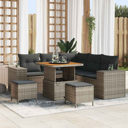 Set Divano da Giardino 8 pz 7-Numero di posti Grigio polyrattan