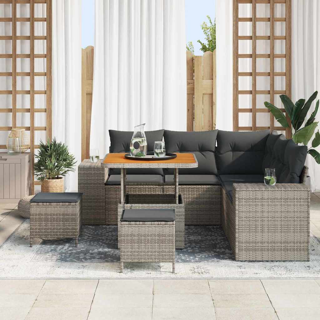 Set Divano da Giardino 8 pz 7-Numero di posti Grigio polyrattan
