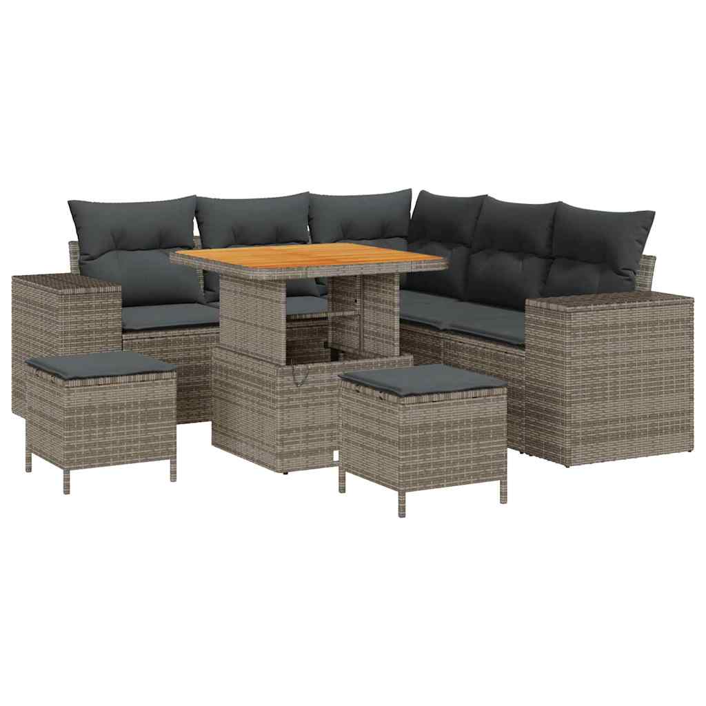 Set Divano da Giardino 8 pz 7-Numero di posti Grigio polyrattan