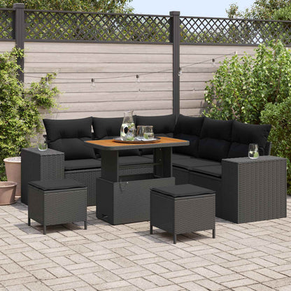 Set Divano da Giardino 8 pz 7-Numero di posti Nero polyrattan