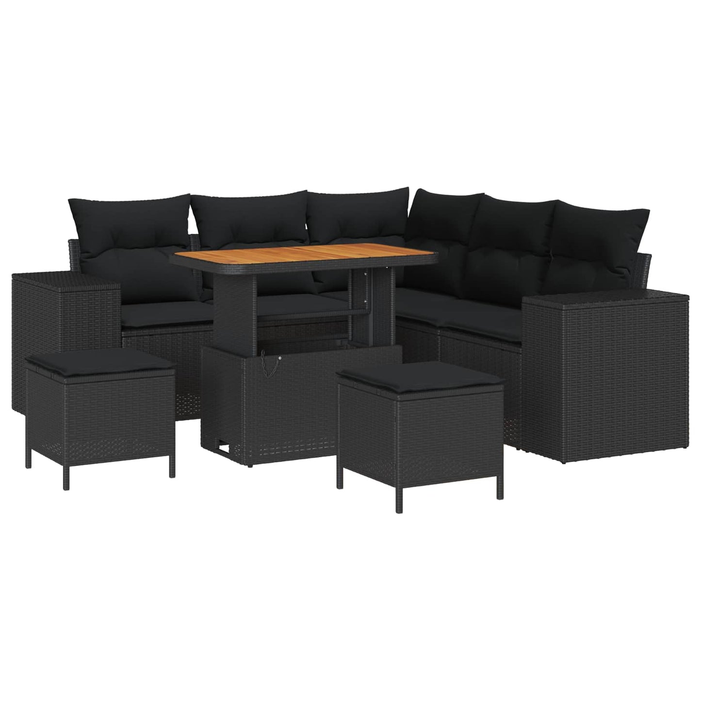 Set Divano da Giardino 8 pz 7-Numero di posti Nero polyrattan