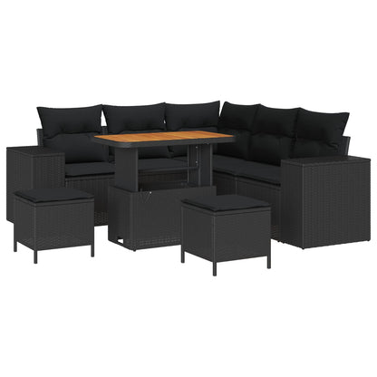 Set Divano da Giardino 8 pz 7-Numero di posti Nero polyrattan