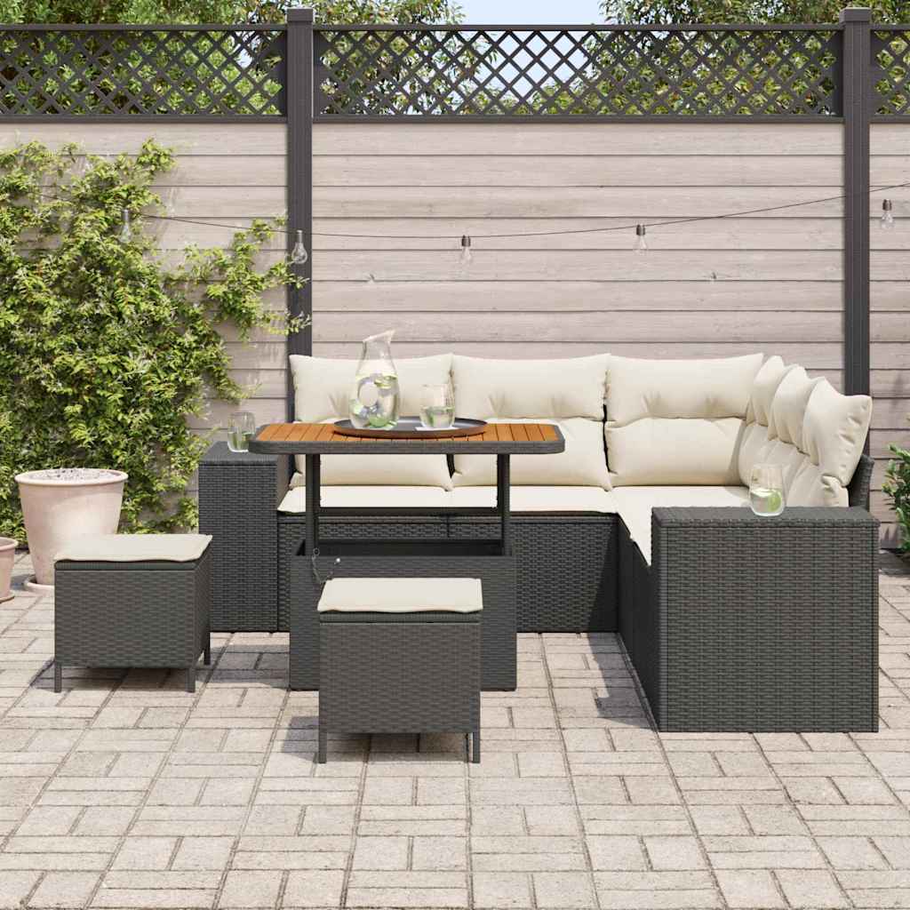 Set Divano da Giardino 8 pcs Nero e Crema polyrattan