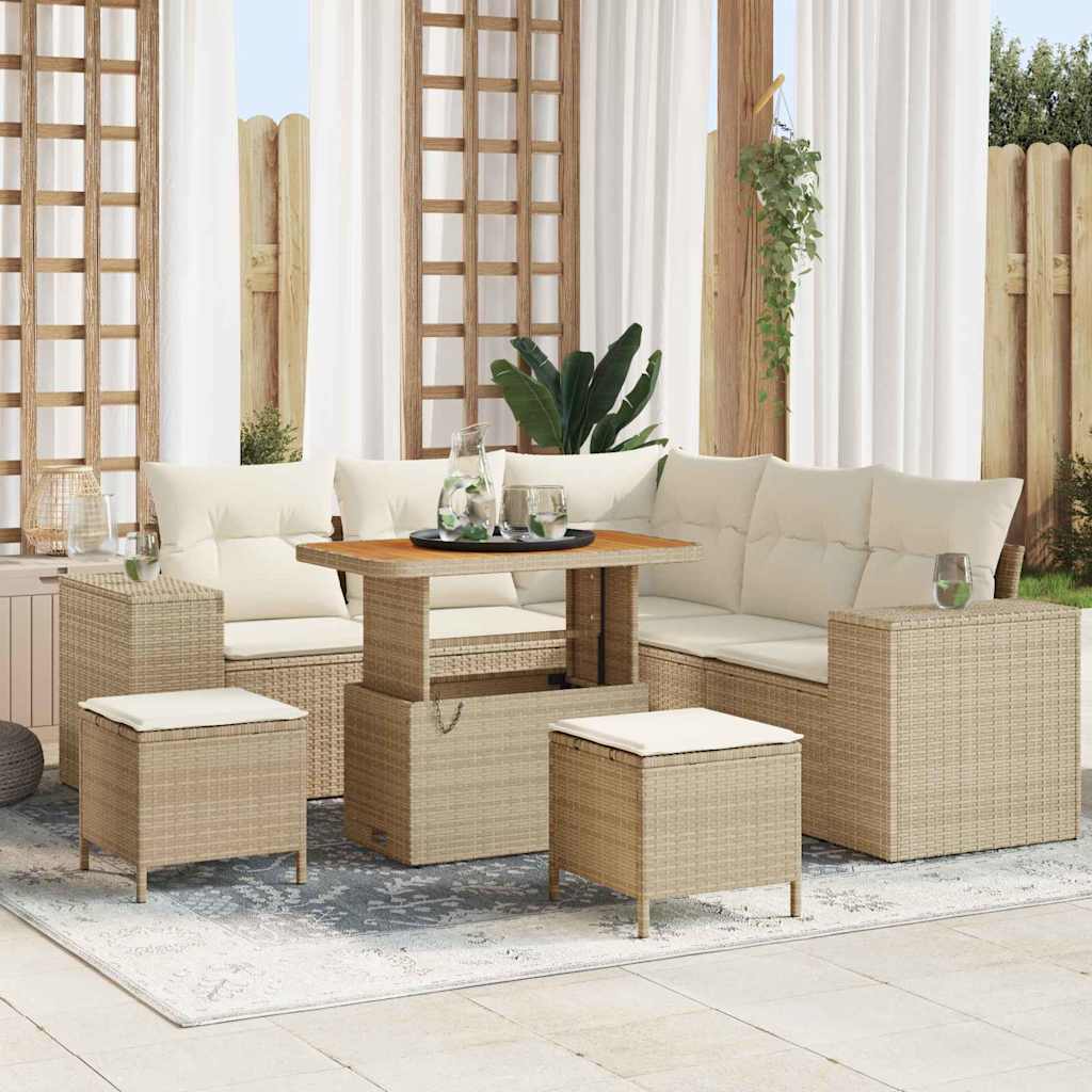Set Divano da Giardino con cuscino 8 pcs Beige e Crema