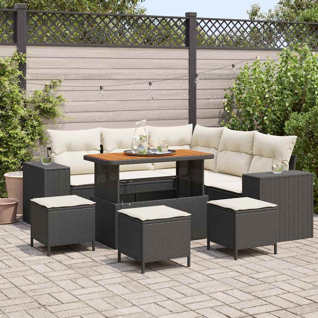 Set Divano da Giardino 9 pcs Nero e Crema polyrattan | homemem39