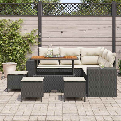 Set Divano da Giardino 9 pcs Nero e Crema polyrattan | homemem39