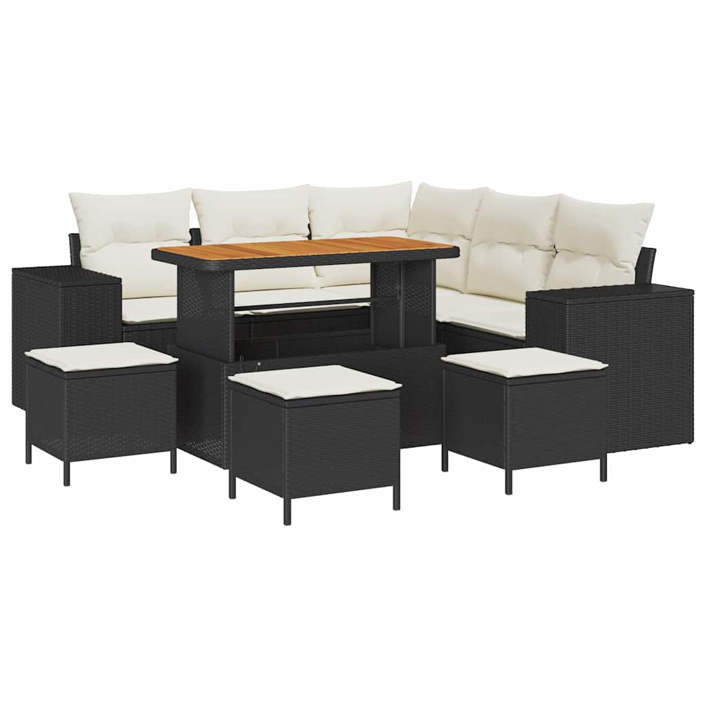 Set Divano da Giardino 9 pcs Nero e Crema polyrattan | homemem39