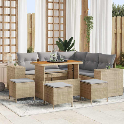 Set Divano da Giardino 9 pcs Beige e Grigio Chiaro polyrattan | homemem39