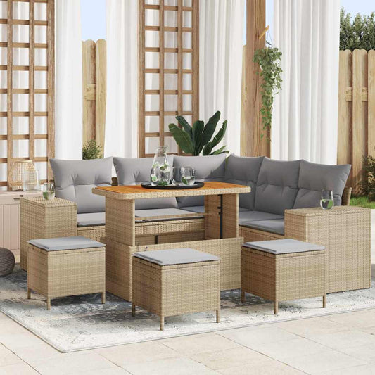 Set Divano da Giardino 9 pcs Beige e Grigio Chiaro polyrattan