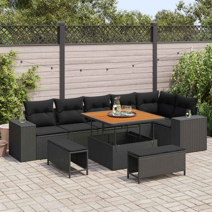 Set Divano da Giardino con cuscino 9 pcs Nero polyrattan | homemem39