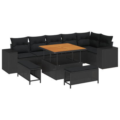Set Divano da Giardino con cuscino 9 pcs Nero polyrattan | homemem39