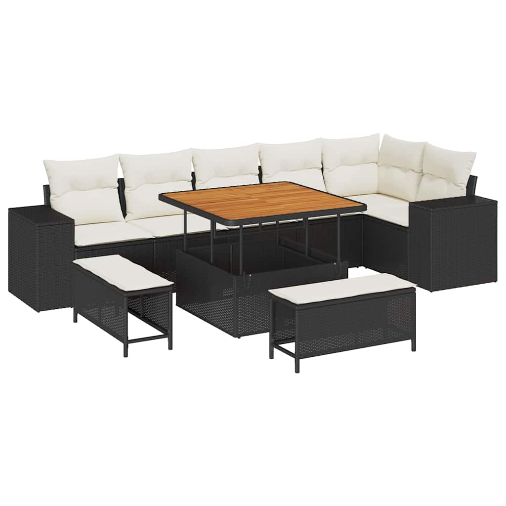 Set Divano da Giardino 9 pcs Nero e Crema polyrattan | homemem39