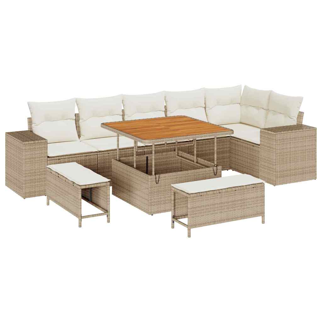 Set Divano da Giardino 9 pcs Beige e Crema polyrattan | homemem39