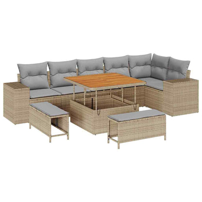 Set Divano da Giardino 9 pcs Beige e Grigio Chiaro polyrattan | homemem39