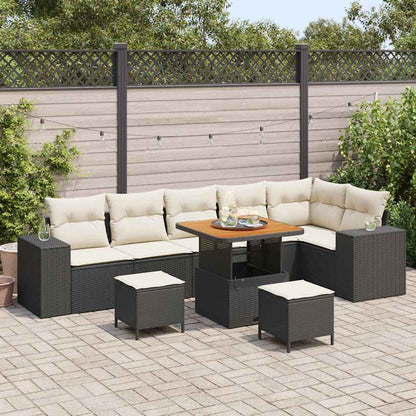 Set Divano da Giardino con cuscino 9 pcs Nero e Crema