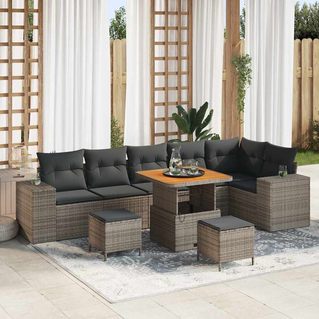 Set Divano da Giardino con cuscino 9 pcs Grigio polyrattan | homemem39