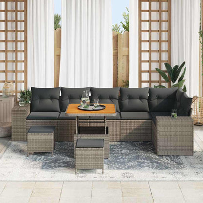 Set Divano da Giardino con cuscino 9 pcs Grigio polyrattan | homemem39