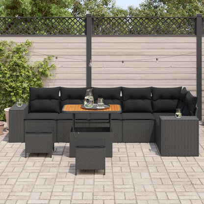 Set Divano da Giardino 9 pz 6-Numero di posti Nero polyrattan