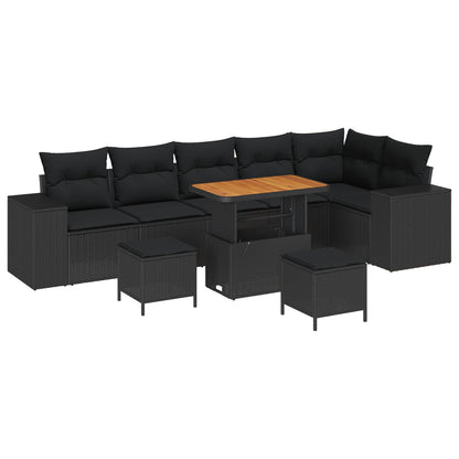 Set Divano da Giardino 9 pz 6-Numero di posti Nero polyrattan