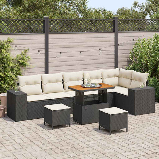 Set Divano da Giardino 9 pcs Nero e Crema polyrattan