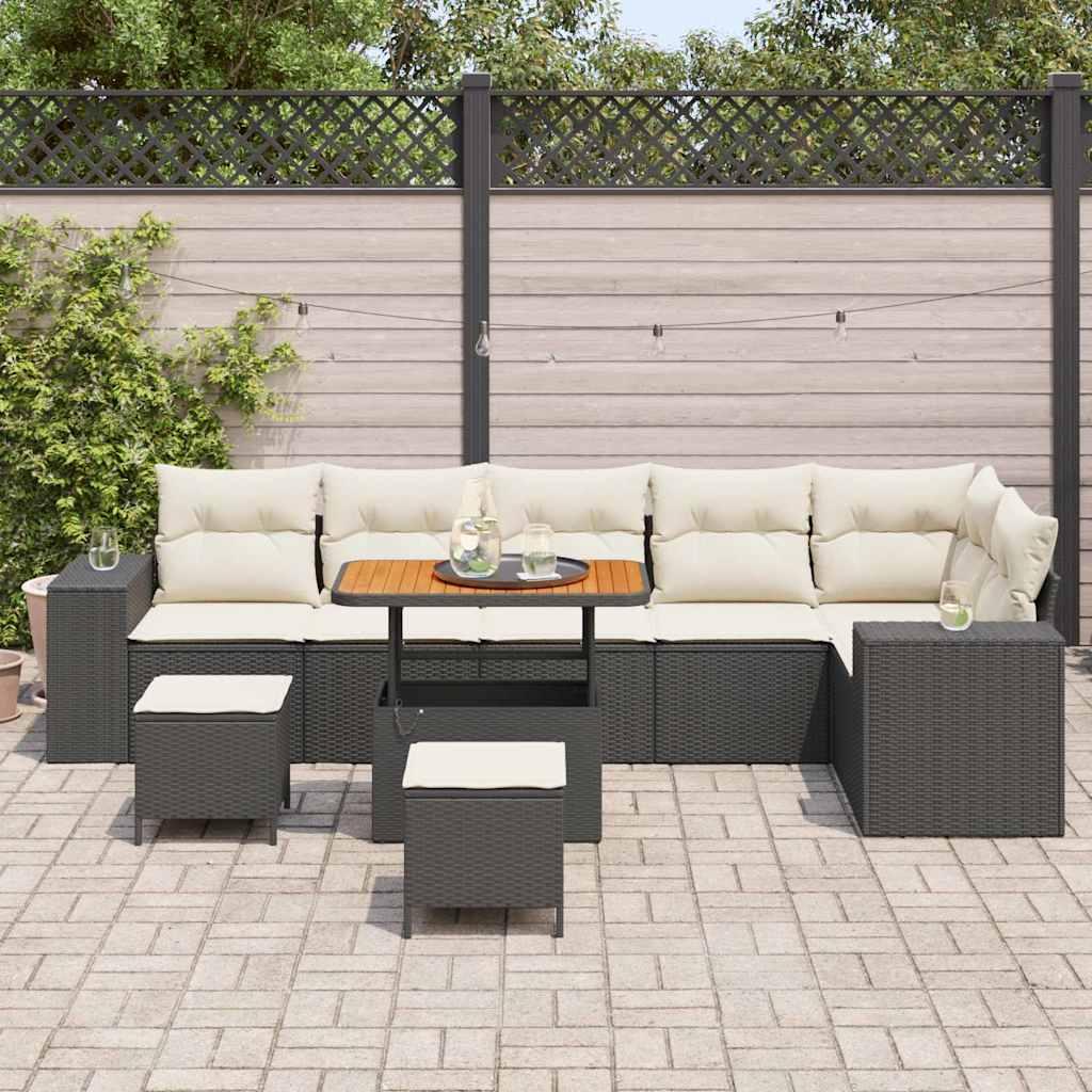 Set Divano da Giardino 9 pcs Nero e Crema polyrattan | homemem39