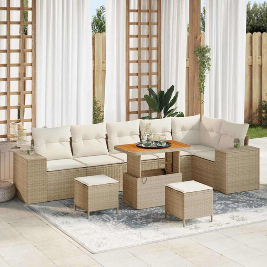 Set Divano da Giardino 9 pcs Beige e Crema polyrattan