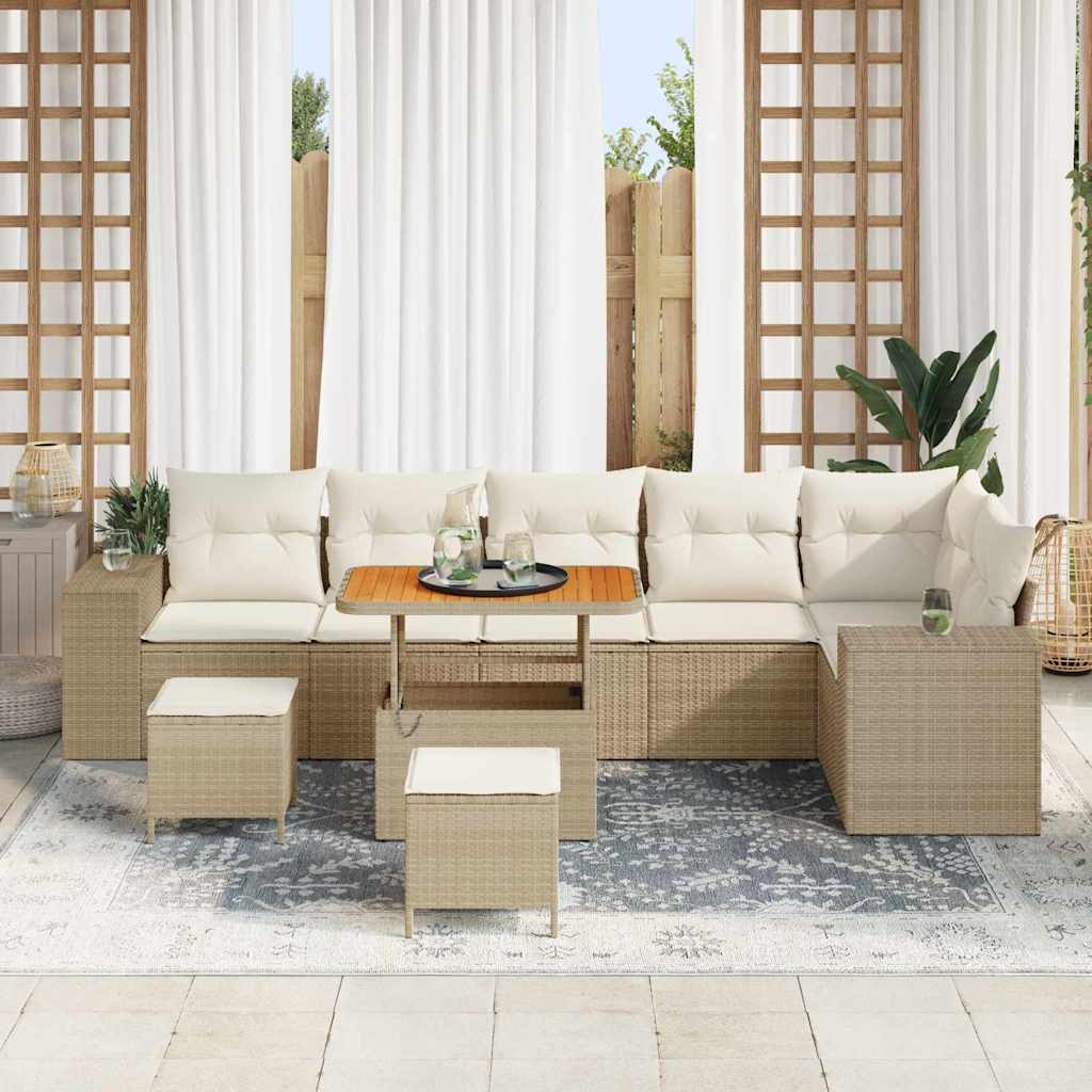 Set Divano da Giardino 9 pcs Beige e Crema polyrattan | homemem39
