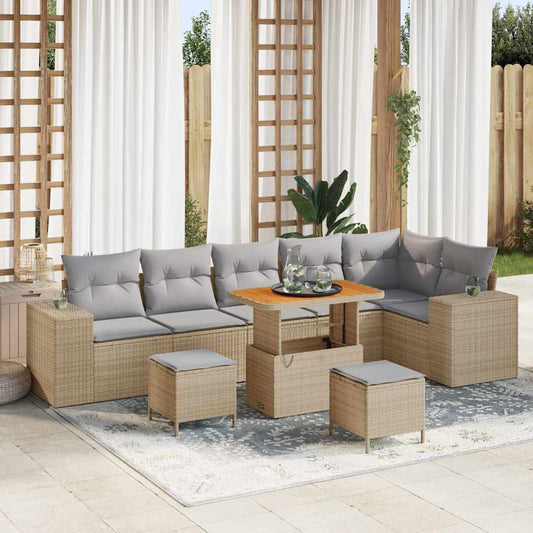 Set Divano da Giardino 9 pcs Beige e Grigio Chiaro polyrattan