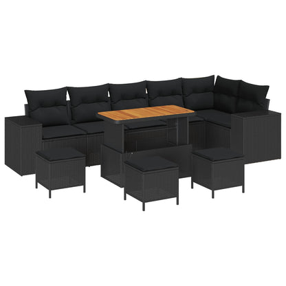 Set Divano da Giardino 10 pz 6-Numero di posti Nero polyrattan