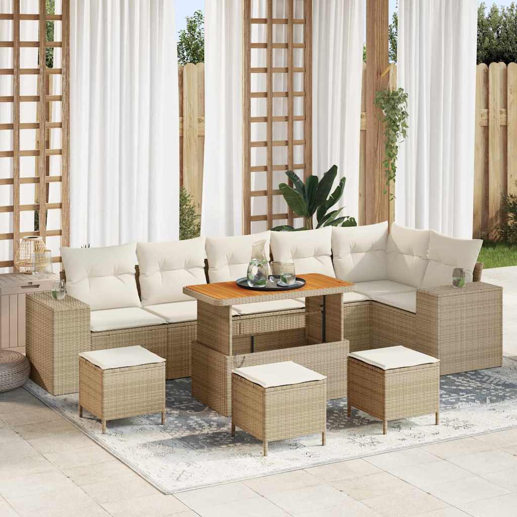 Set Divano da Giardino 10 pcs Beige e Crema polyrattan | homemem39