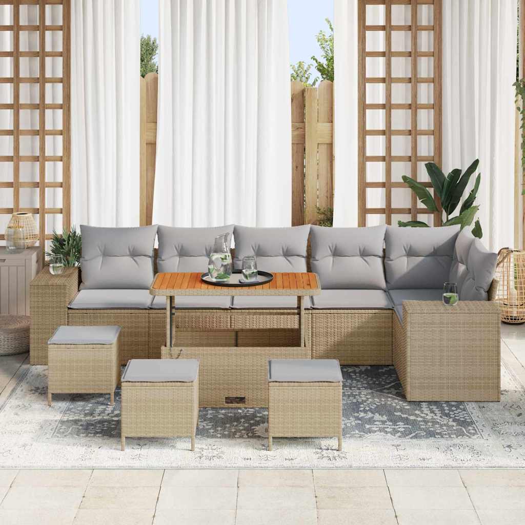Set Divano da Giardino 10 pcs Beige e Grigio Chiaro polyrattan | homemem39