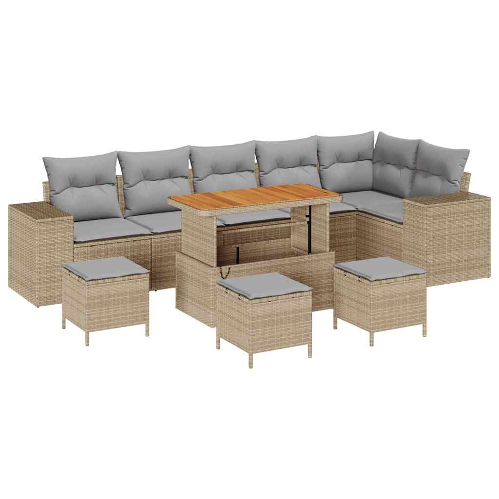 Set Divano da Giardino 10 pcs Beige e Grigio Chiaro polyrattan | homemem39