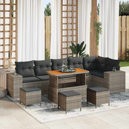 Set Divano da Giardino con cuscino 10 pcs Grigio polyrattan