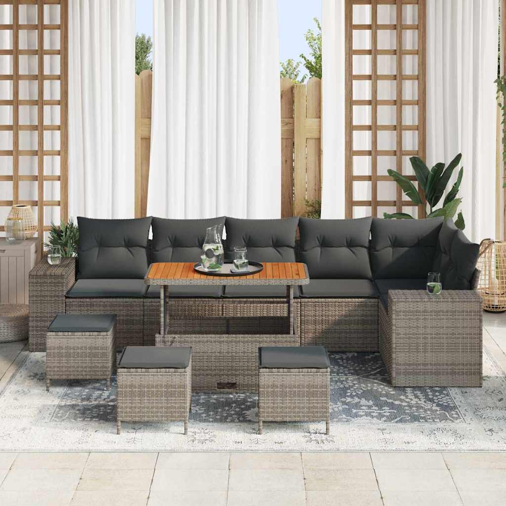Set Divano da Giardino con cuscino 10 pcs Grigio polyrattan