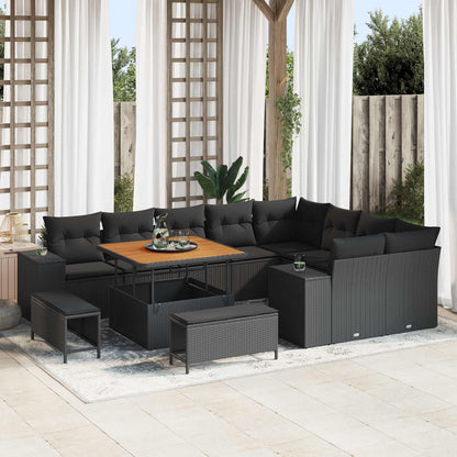 Set Divano da Giardino 12 pz 9-Numero di posti Nero polyrattan